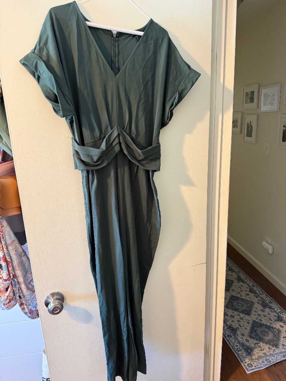 Express Olive Green Twist Front Wide Leg Jumpsuit | Size Large